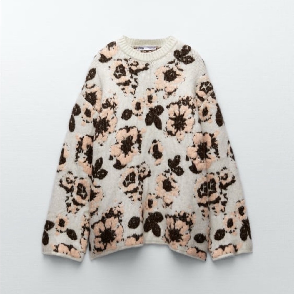 NWT ZARA Floral Sweater Sz Small